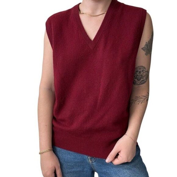 Vintage Lord & Taylor Red 100% Cashmere V Neck Sweater Vest 2 Ply Sz M - Picture 3 of 6